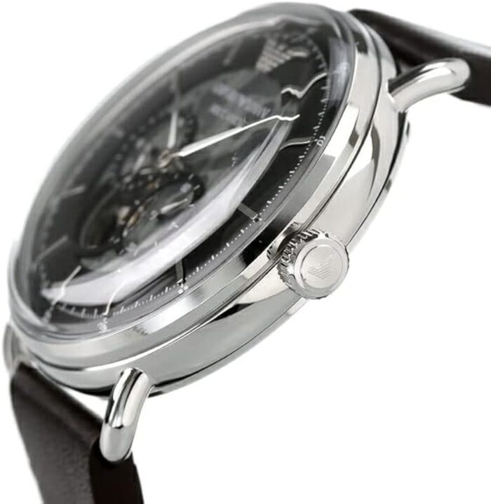 Emporio Armani Meccanico Skeleton Black Dial Black Leather Strap Watch For Men - AR60026 - Image 15